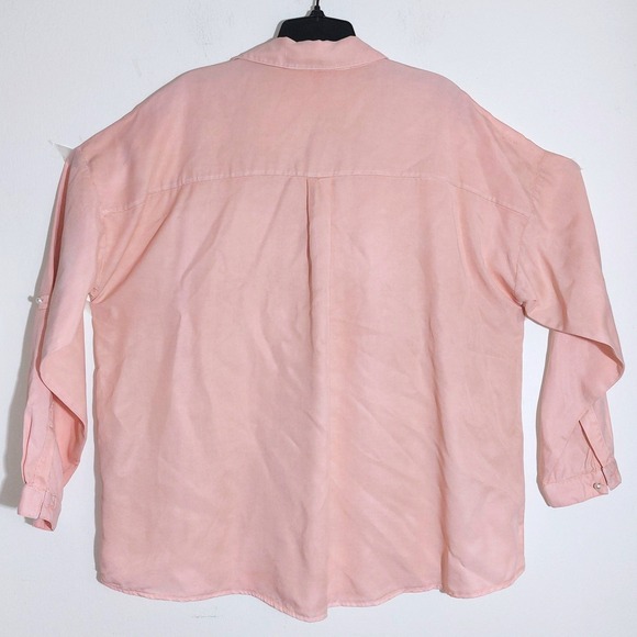Zara Basic Oversized Peach Tencel Button Down Shirt Women XL Roll Tab Sleeves - Picture 4 of 10